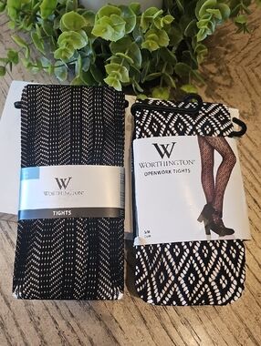 Worthington Black Openwork Tights NWT Set Of 2